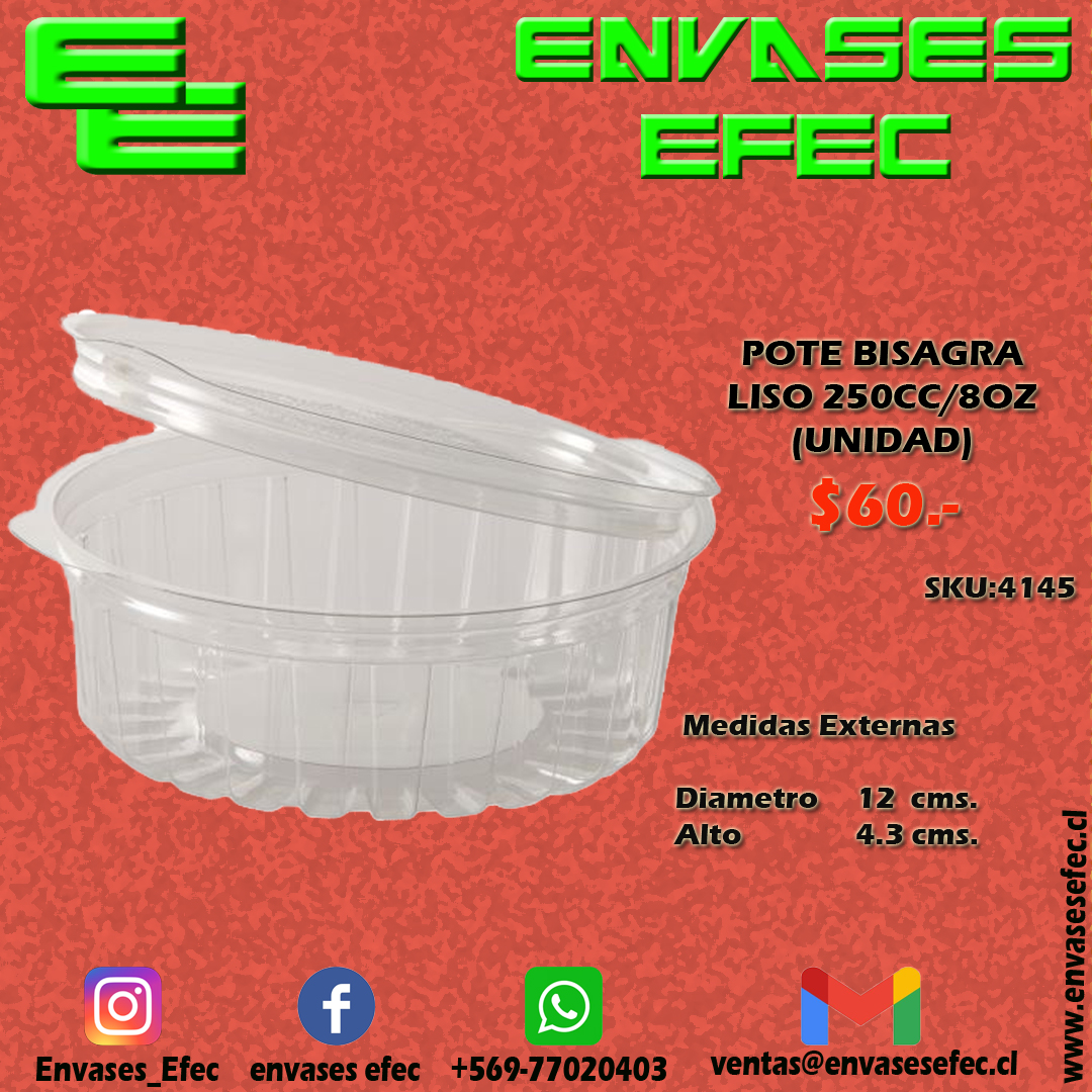 POTE BISAGRA LISO 250CC 8OZ UNIDAD Envases EFEC