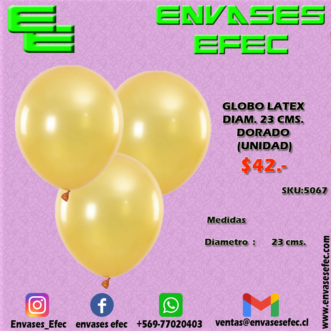 GLOBO LATEX DIAM 23 CMS DORADO UNIDAD Envases EFEC