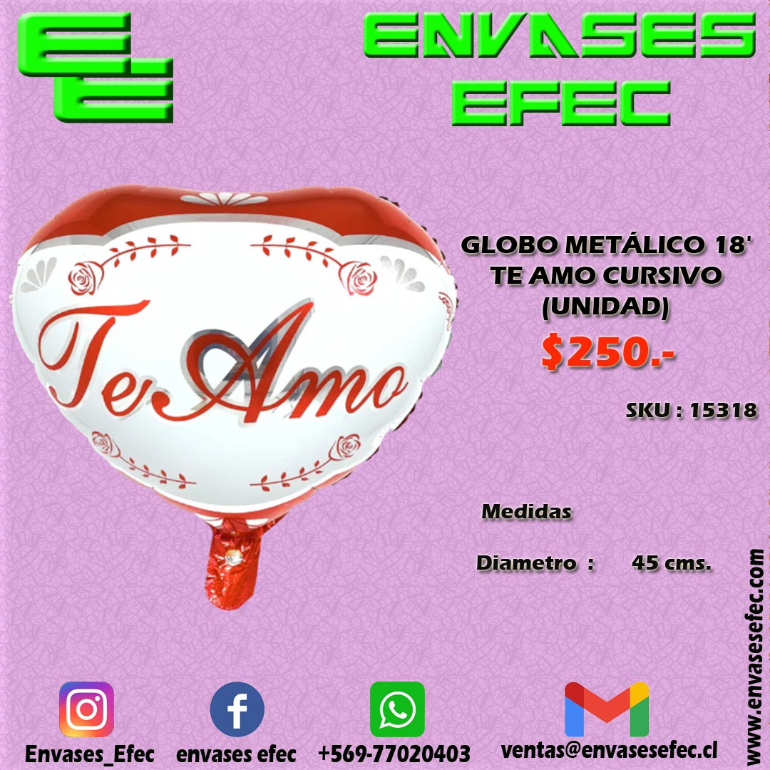 Globo Met Lico Te Amo Cursivo Unidad Envases Efec