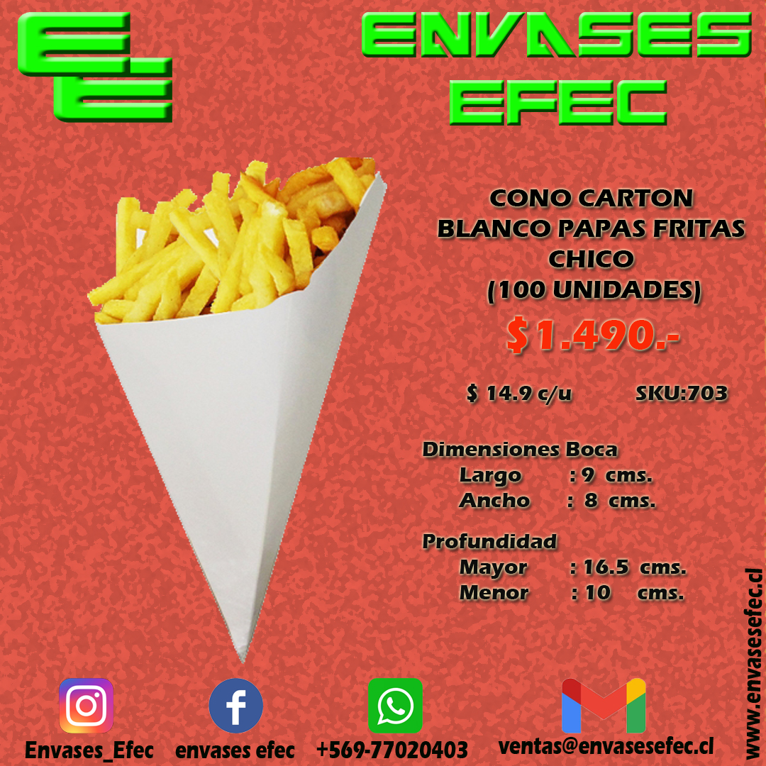 CONO CARTON BLANCO PAPAS FRITAS CHICO (100 UNIDADES) - Envases EFEC