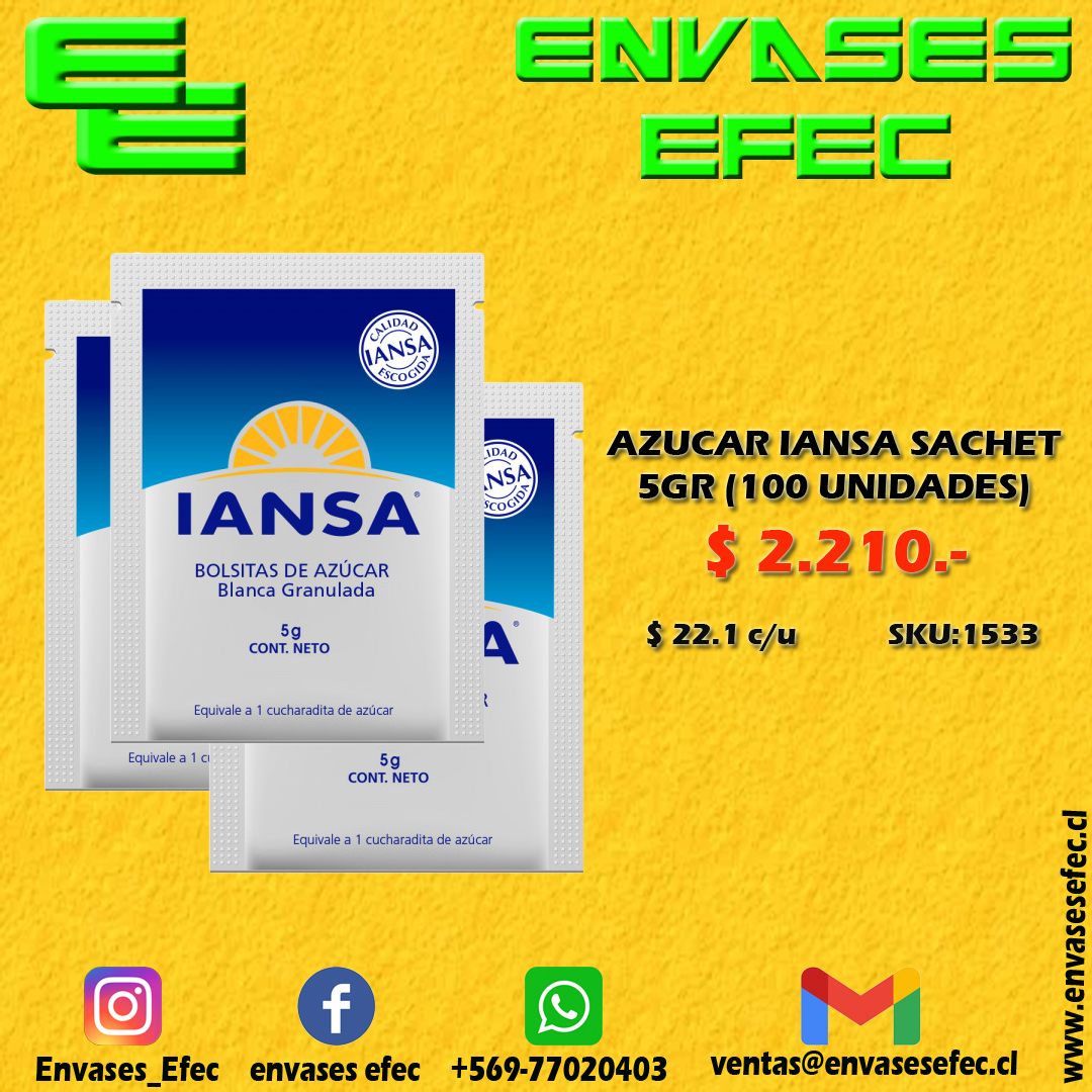 Azucar Iansa Sachet 5gr 100 Unidades Envases Efec 5393